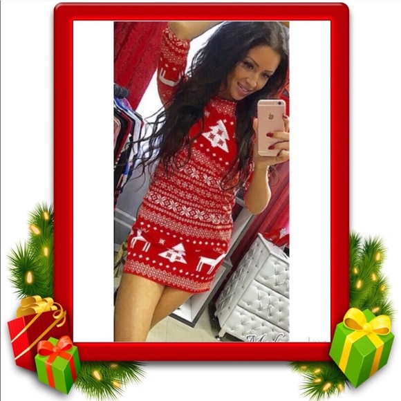 Christmas Dress Reindeer & Snowflake Red Pattern Christmas Party Size Large - Picture 3 of 7